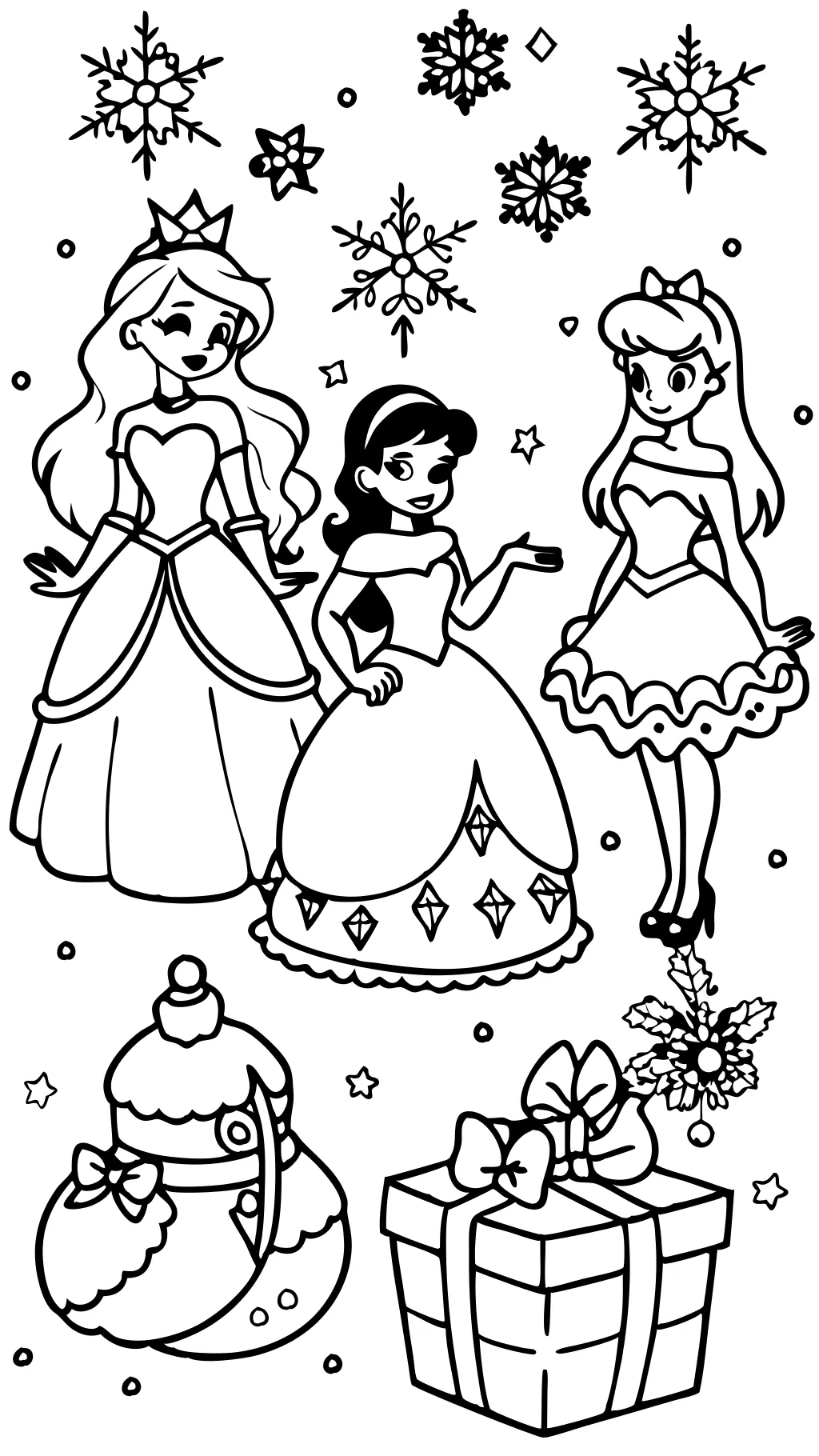 Páginas para colorear de la princesa de Navidad de Disney